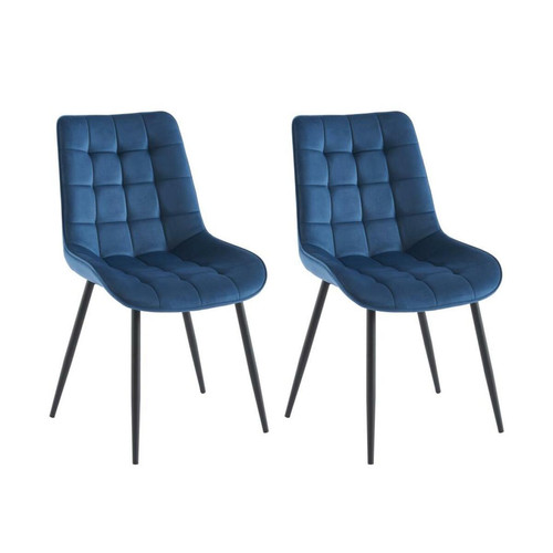 Vente-Unique - Lot de 2 chaises matelassées - Velours et métal noir - Bleu nuit - OLLUA Vente-Unique  - Salon, salle à manger