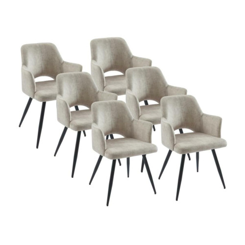 Vente-Unique - Lot de 6 chaises avec accoudoirs en tissu et métal noir - Beige - KADIJA Vente-Unique - Chaises Non empilable