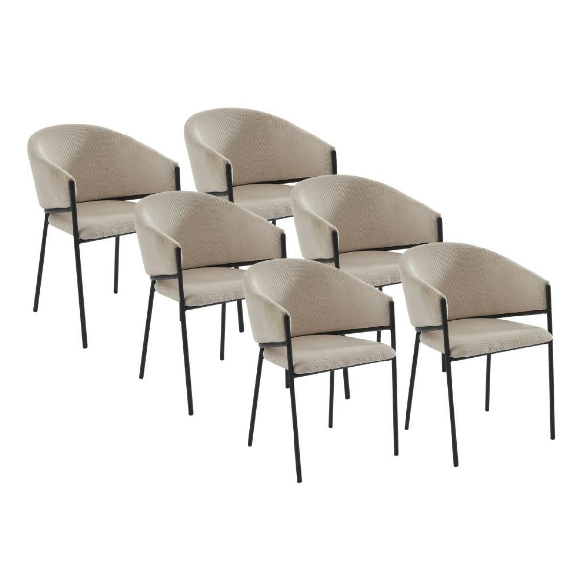 pascal morabito lot de 6 chaises avec accoudoirs en velours côtelé et métal noir - crème - ordida de pascal morabito  crème