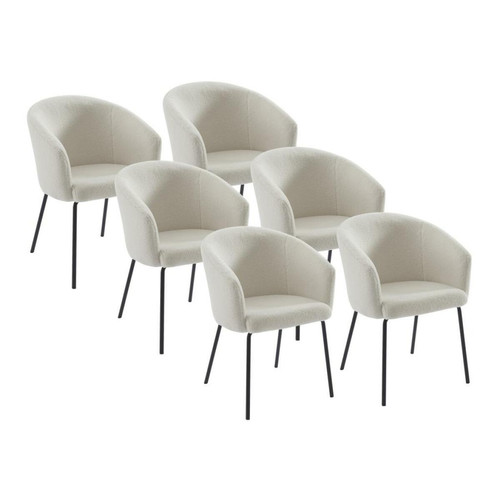 Chaises Pascal Morabito Lot de 6 chaises avec accoudoirs en tissu bouclette et métal - Crème - MORONI de Pascal MORABITO