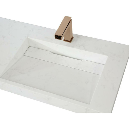 Vasque Double vasque suspendue en solid surface effet marbre blanc -  KODIAK - L140.2 x l45.2 x H8 cm