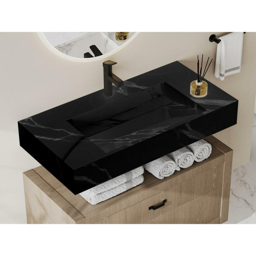 Vente-Unique - Vasque suspendue en solid surface effet marbre noir - TAKOTNA - L90.2 x l45.2 x H8 cm Vente-Unique  - Vasque