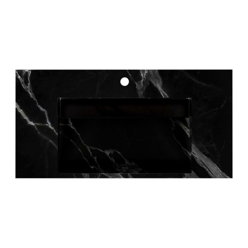Vente-Unique Vasque suspendue en solid surface effet marbre noir - TAKOTNA - L90.2 x l45.2 x H8 cm