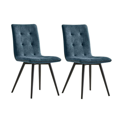 Vente-Unique - Lot de 2 chaises en tissu et métal noir - Bleu - SIRINE - Chaises Vente-Unique