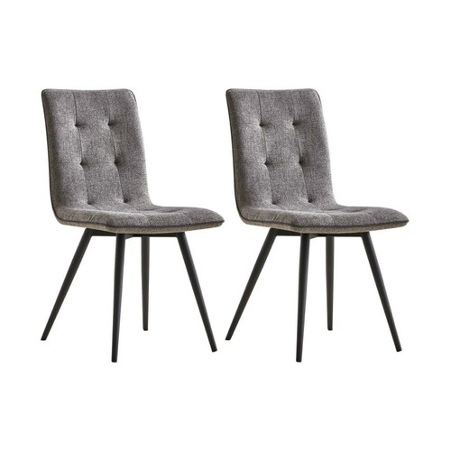 Vente-Unique - Lot de 2 chaises en tissu et métal noir - Gris - SIRINE - Chaises Vente-Unique