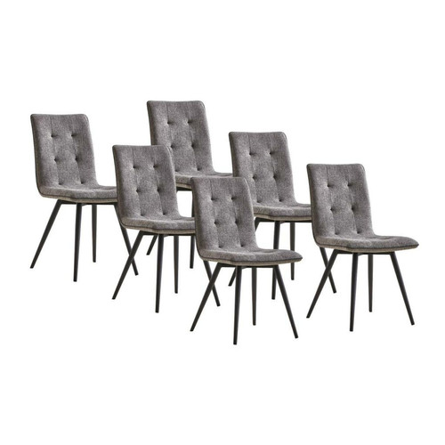 Vente-Unique -Lot de 6 chaises en tissu et métal noir - Gris - SIRINE Vente-Unique  - Chaises Vente-Unique