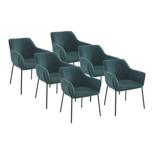 Vente-Unique -Lot de 6 chaises avec accoudoirs en tissu bouclette et métal noir - Bleu - AKETI Vente-Unique  - Chaises Vente-Unique