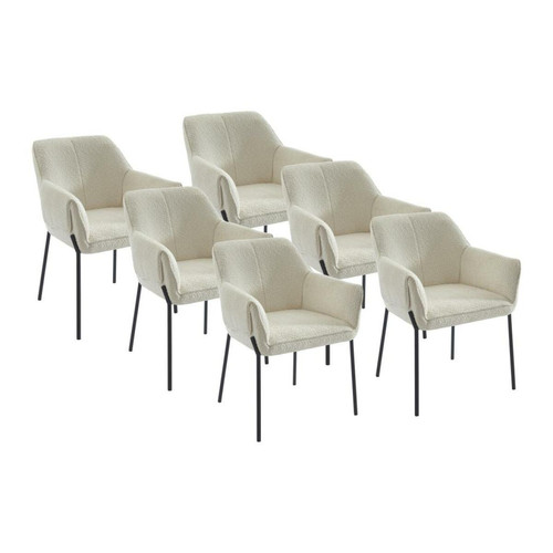 Vente-Unique -Lot de 6 chaises avec accoudoirs en tissu bouclette et métal noir - Crème - AKETI Vente-Unique  - Chaises Vente-Unique