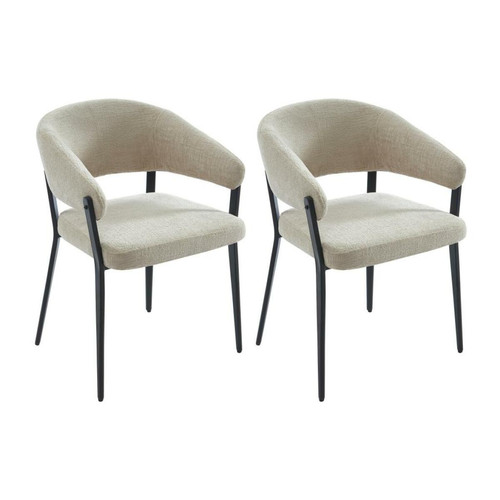 Vente-Unique - Lot de 2 chaises avec accoudoirs en tissu et métal noir - Beige - AVRELA Vente-Unique  - Chaises Tissu