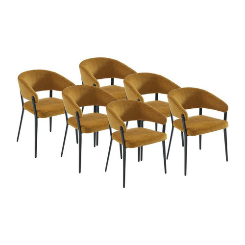 Vente-Unique - Lot de 6 chaises avec accoudoirs en tissu et métal noir - Jaune moutarde - AVRELA - Chaises Vente-Unique