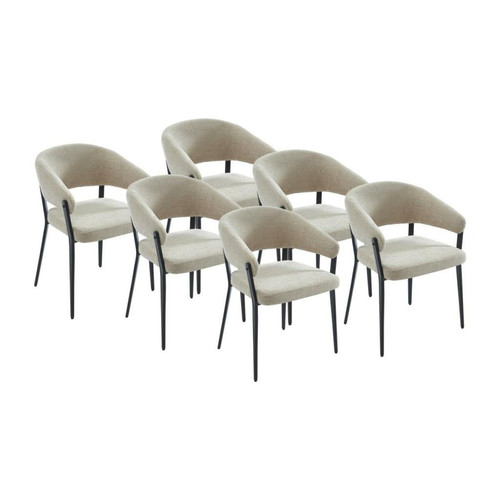 Vente-Unique - Lot de 6 chaises avec accoudoirs en tissu et métal noir - Beige - AVRELA Vente-Unique  - Lot de 6 chaises Chaises