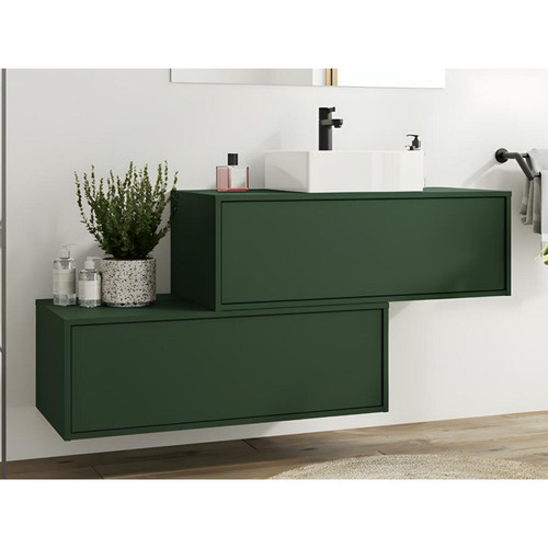 Vente-Unique - Meuble de salle de bain suspendu vert mat avec simple vasque et deux tiroirs - 94 cm - TEANA II Vente-Unique  - meuble bas salle de bain