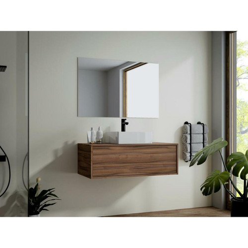 meuble bas salle de bain Vente-Unique Meuble de salle de bain suspendu coloris naturel foncé avec simple vasque - 94 cm - TEANA II