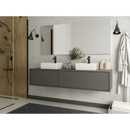 meuble bas salle de bain Vente-Unique Meuble de salle de bain suspendu coloris gris anthracite avec double vasque - L150 cm - ISAURE II