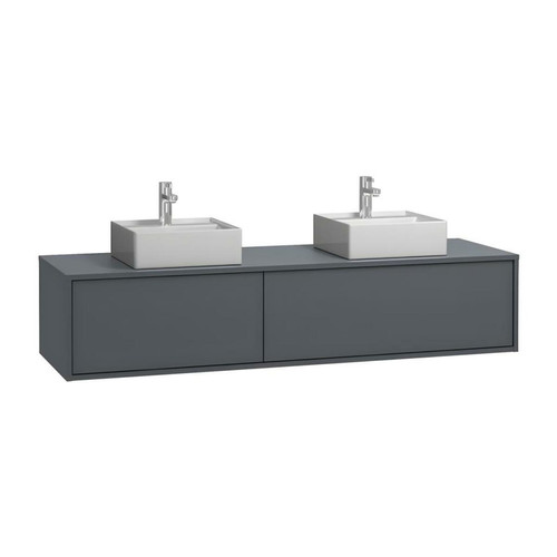 Vente-Unique Meuble de salle de bain suspendu coloris gris anthracite avec double vasque - L150 cm - ISAURE II