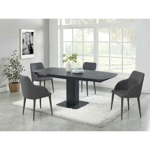 Vente-Unique - Table à manger extensible 4 à 8 couverts en céramique, verre trempé, métal et MDF - Effet marbre noir - TALOZA de Maison Céphy Vente-Unique  - Tables à manger