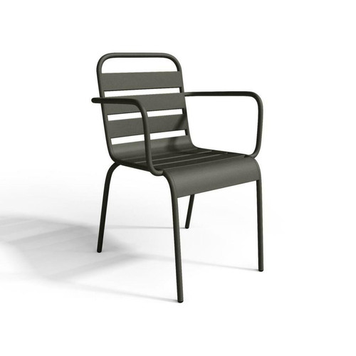 Vente-Unique Salle à manger de jardin en métal - une table L.160 cm avec 2 fauteuils empilables et 4 chaises empilables - Gris foncé - MIRMANDE de MYLIA