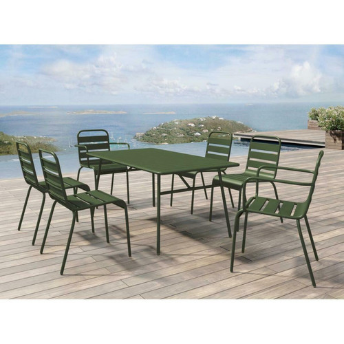 Vente-Unique - Salle à manger de jardin en métal - une table L.160 cm avec 2 fauteuils empilables et 4 chaises empilables - Kaki - MIRMANDE de MYLIA Vente-Unique  - Mobilier de jardin