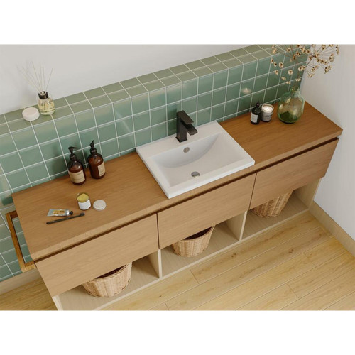 Vente-Unique - Vasque de salle de bain semi-encastrée rectangle en céramique - L51,5 cm - Blanc - YASMAC II Vente-Unique  - Vasque semi encastree