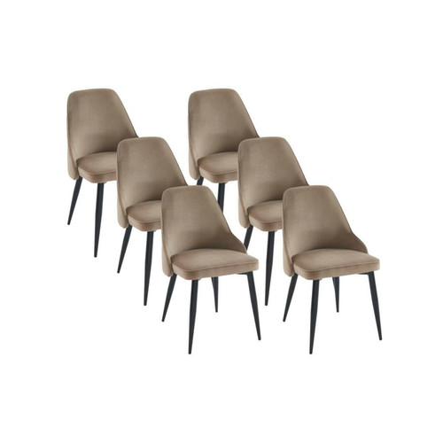 Vente-Unique - Lot de 6 chaises en velours et métal noir - Beige - EZRA Vente-Unique - Chaises Non empilable