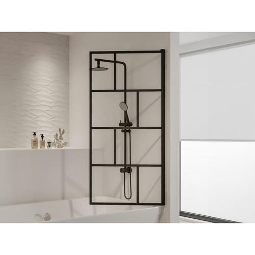 Vente-Unique Pare baignoire pivotant style industriel - 70 x 140 cm - Noir mat - Verre - RIVANON