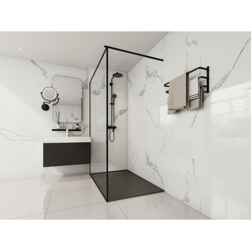 Vente-Unique - Receveur à poser ou encastrer en résine avec siphon - Noir - 140 x 90 cm - LYROSA Vente-Unique  - Plomberie Salle de bain