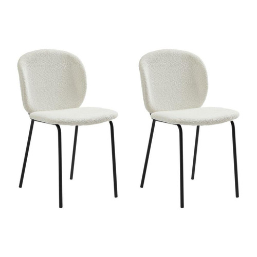 Vente-Unique - Lot de 2 chaises en tissu bouclette et métal noir - Crème - BEJUMA Vente-Unique  - Chaise creme