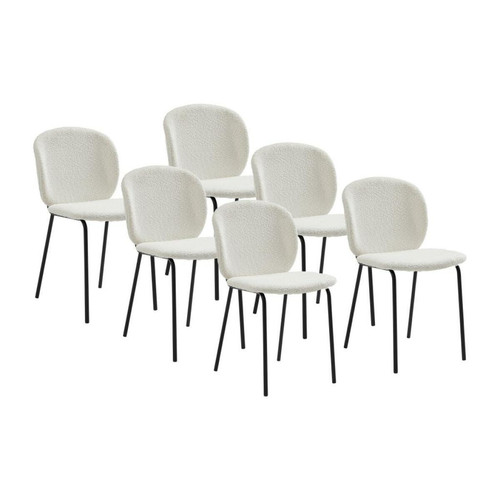Chaises Vente-Unique Lot de 6 chaises en tissu bouclette et métal noir - Crème - BEJUMA