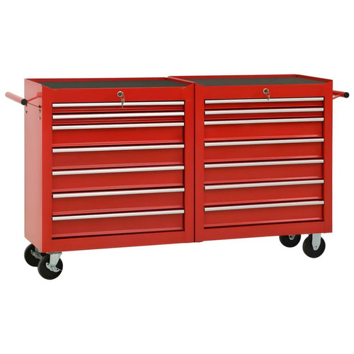 Boîtes à outils Vente-Unique Chariot à outils avec 14 tiroirs atelier acier rouge 02_0003826