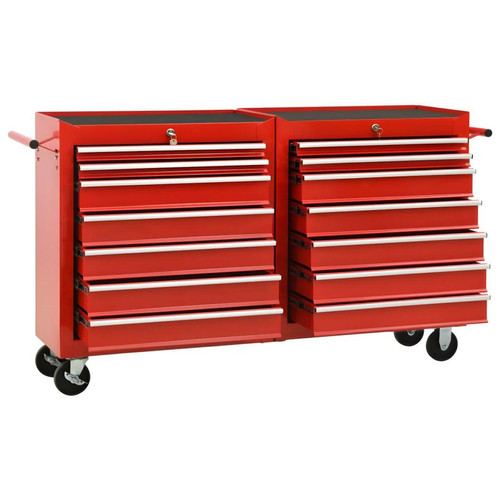 Boîtes à outils Chariot à outils avec 14 tiroirs atelier acier rouge 02_0003826