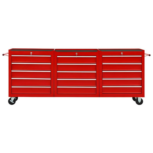 Vente-Unique Chariot à outils avec 15 tiroirs boîte à outils armoire à outils chariot de garage rangement d'outils servante d’atelier acier rouge 02_0003829