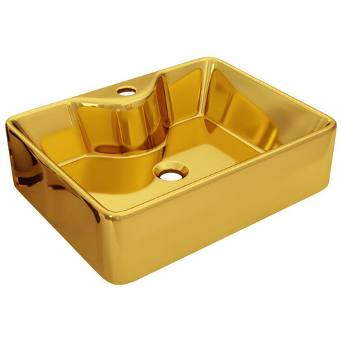 Vasque Vente-Unique Lavabo avec trou pour robinet vasque à poser monter salle de bain intérieur salle d'eau cabine de toilette maison 48 x 37 x 13,5 cm céramique doré 02_0002591