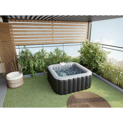 Spa gonflable Vente-Unique Spa gonflable carré 4 places - L154 x P154 x H65 cm - 120 buses d'air - Noir et gris - B-COSY II
