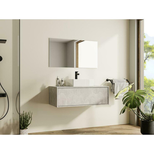 Vente-Unique - Meuble de salle de bain suspendu gris béton avec simple vasque - 94 cm - TEANA II Vente-Unique  - meuble bas salle de bain Gris et blanc