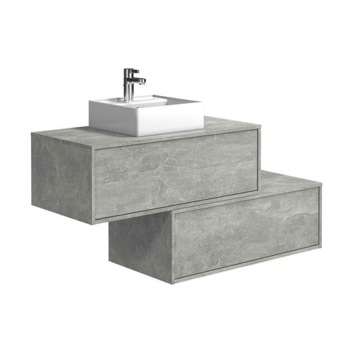 Vente-Unique Meuble de salle de bain suspendu gris béton avec simple vasque et deux tiroirs - 94 cm - TEANA II