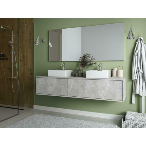 meuble bas salle de bain Vente-Unique Meuble de salle de bain suspendu gris béton avec double vasque - L150 cm - ISAURE II