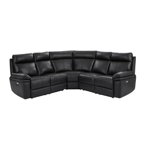 Vente-Unique Canapé d'angle relax électrique en cuir noir MESOLA