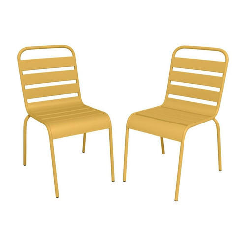 Vente-Unique - Lot de 2 chaises de jardin empilables en métal - Jaune moutarde - MIRMANDE de MYLIA Vente-Unique  - Chaises de jardin Métal