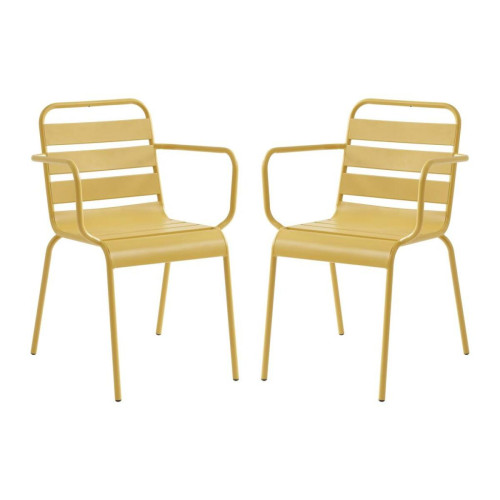 Chaises de jardin Vente-Unique Lot de 2 fauteuils de jardin empilables en métal - Jaune moutarde - MIRMANDE de MYLIA