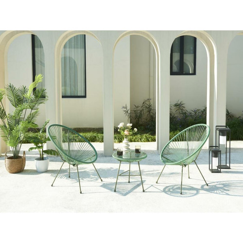Ensembles canapés et fauteuils Vente-Unique Salon de jardin en fils de résine tressés : 2 fauteuils et une table - Kaki - ALIOS III de MYLIA