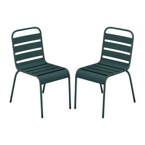 Vente-Unique - Lot de 2 chaises de jardin empilables en métal - Vert sapin - MIRMANDE de MYLIA Vente-Unique  - Chaises de jardin Métal