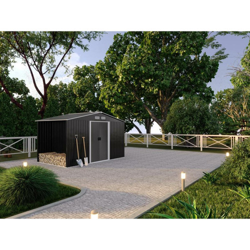 Vente-Unique - Abri de jardin métal avec abri bûche en acier galvanisé gris 6,7 m² LERY Vente-Unique  - Abri buche