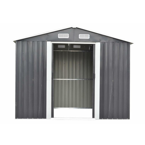 Vente-Unique Abri de jardin métal en acier galvanisé gris 6,6 m² - MANSO