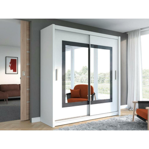 Vente-Unique - Armoire 2 portes coulissantes - Avec miroir  - L203 cm - Coloris : Blanc - AUTLAN - Armoire 2 portes