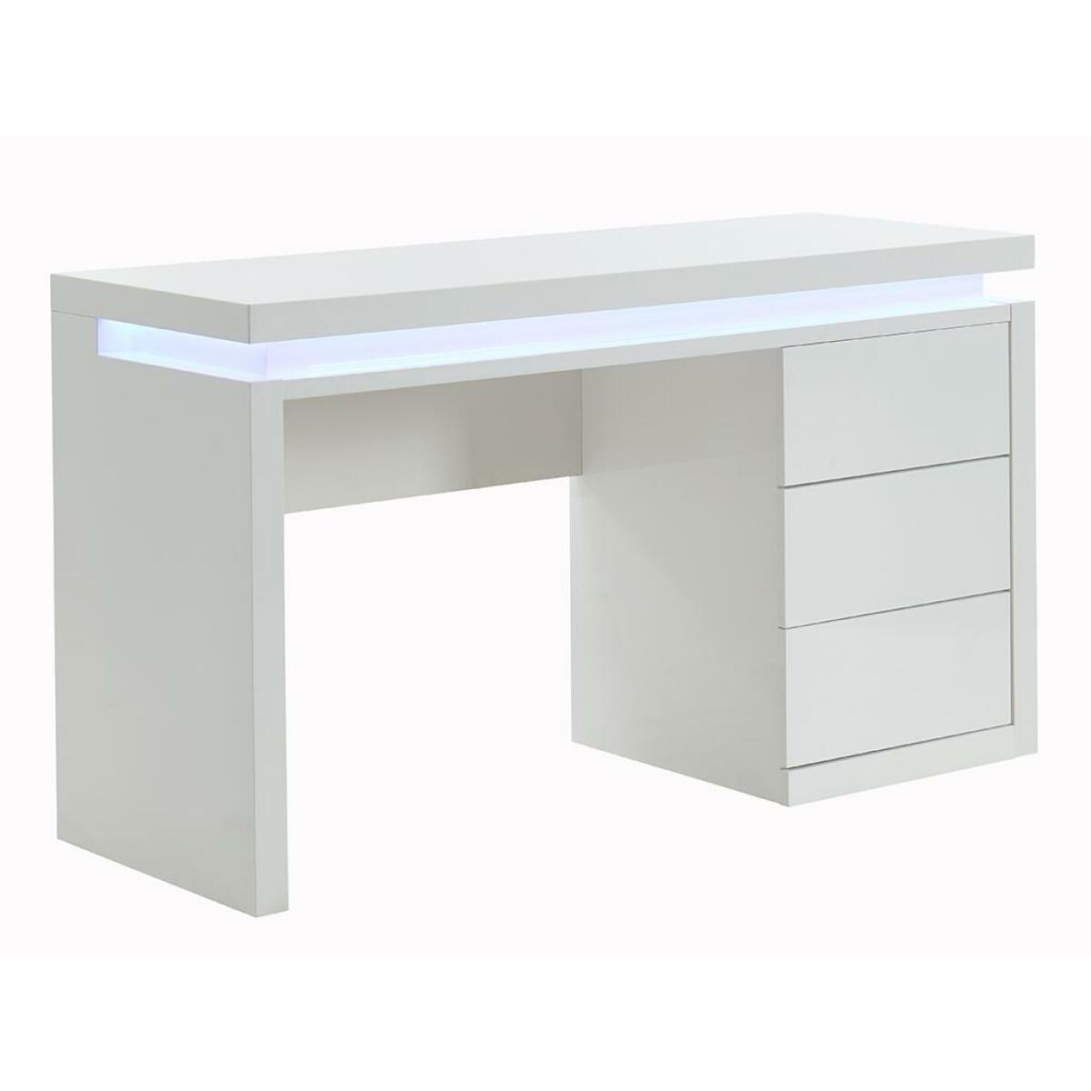 Bureau et table enfant Vente-Unique Bureau EMERSON - 3 tiroirs - MDF laqué blanc - LEDs