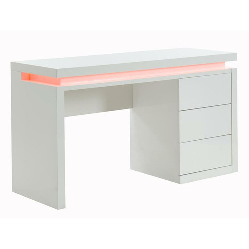 Bureau et table enfant Bureau EMERSON - 3 tiroirs - MDF laqué blanc - LEDs