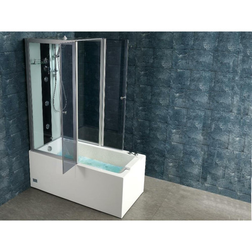 Cabine de douche Cabine de douche intégrale avec Baignoire DARIA en acrylique renforcé vitre gris foncé - L150 x P75 x H215 cm - 30 microjets et 6 gros jets