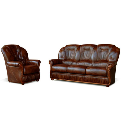 Vente-Unique - Canapé 3 places et un fauteuil 100% cuir de buffle DAPHNE - Marron Vente-Unique  - Canape cuir marron
