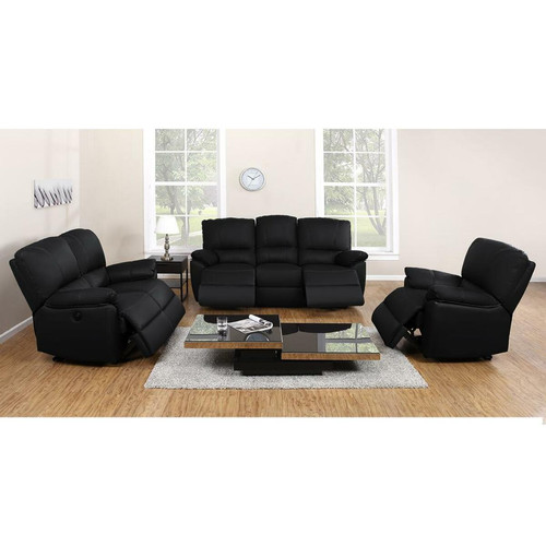 Vente-Unique - Canapés 3 places 2 places et un fauteuil relax électrique en cuir MARCIS - Noir Vente-Unique  - Canape cuir noir