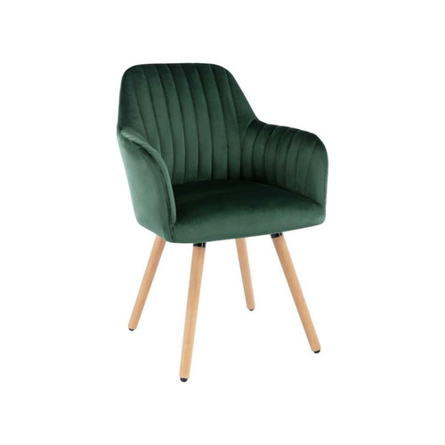 Vente-Unique - Chaise avec accoudoirs - Velours et métal effet bois - Vert foncé - ELEANA - Chaises Vente-Unique